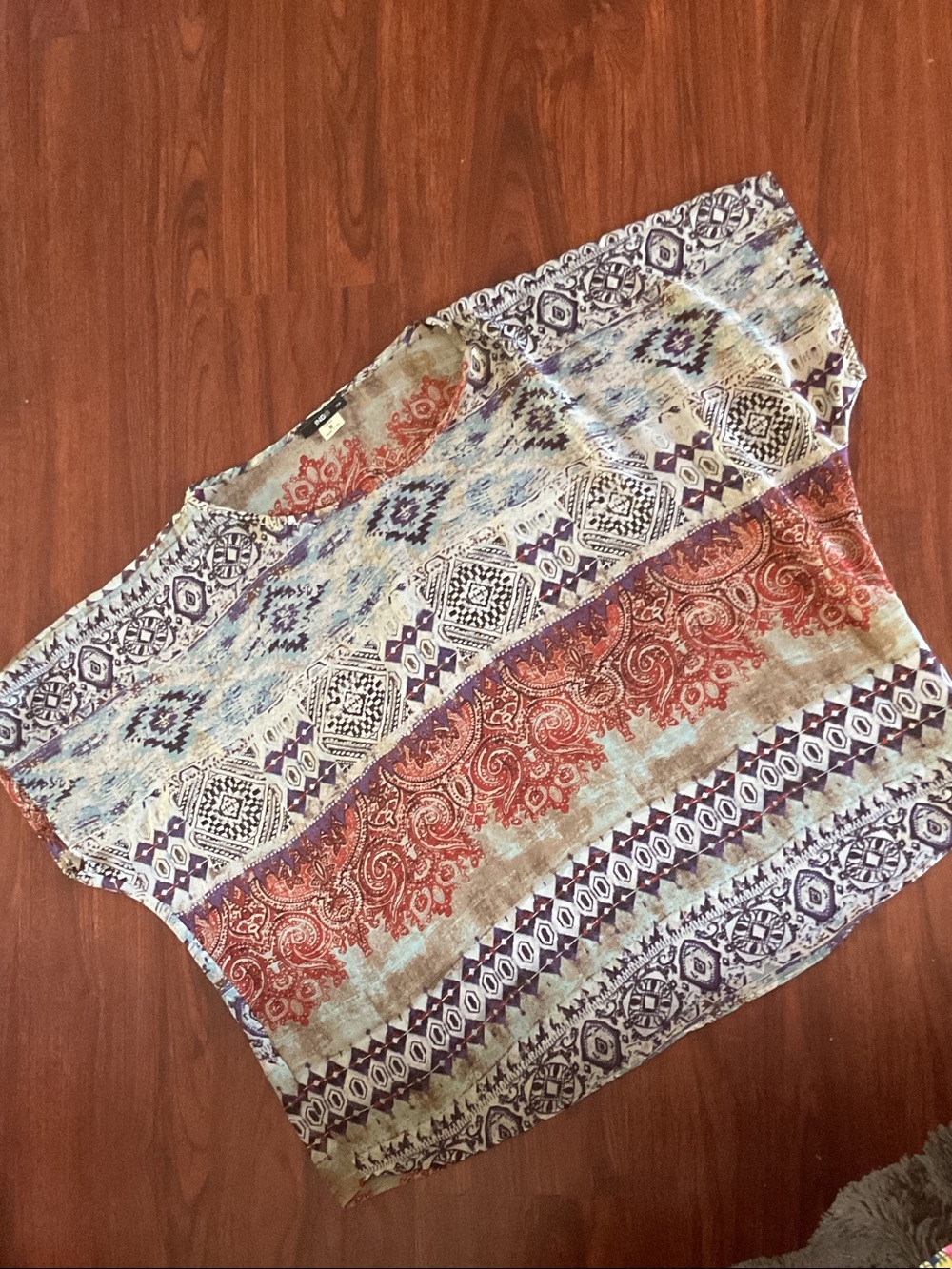 Ing Boho Print Short Sleeve Top in Red, Purple, Cream
